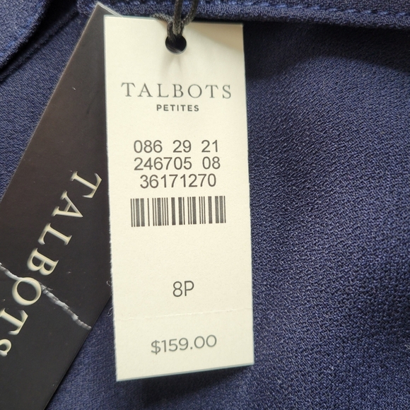 Talbots Shirt Dress Size 8P Navy Epaulet Shoulder Belt Roll Tab Long Sleeves New - Picture 7 of 13